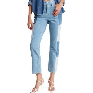 Good American Womens Blue Icon Patchwork Cotton Denim Straight Jeans Size 30/10